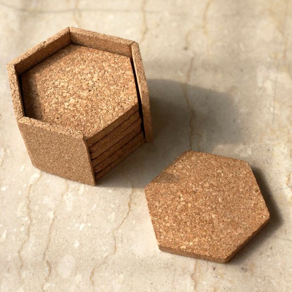 Hex Coasters With Stand- Set Of 6