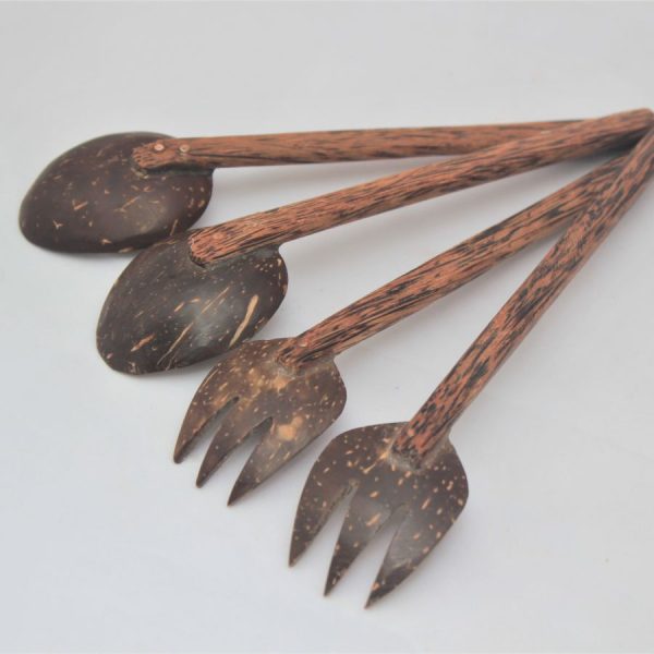 coconut shell fork & spoon