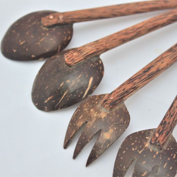 coconut shell fork & spoon