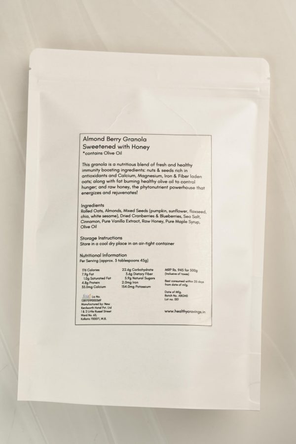 Almond berry granola mix packet back with product information