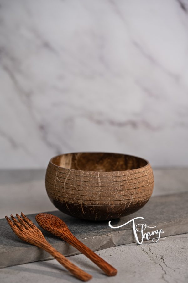 Thenga Ring Jumbo Coconut Bowl with Spoon and Fork