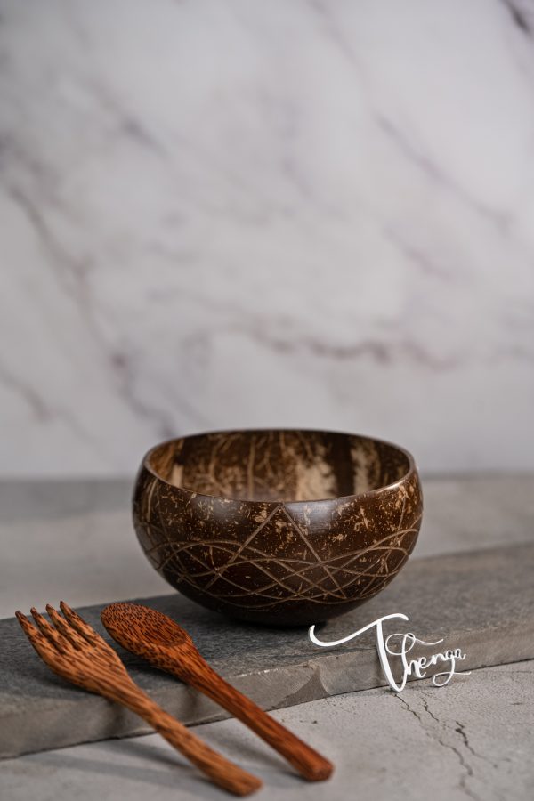 Thenga Jumbo Coconut Bowl with Spoon and Fork