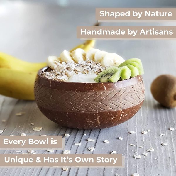 Coconut shell bowl with fruits in it