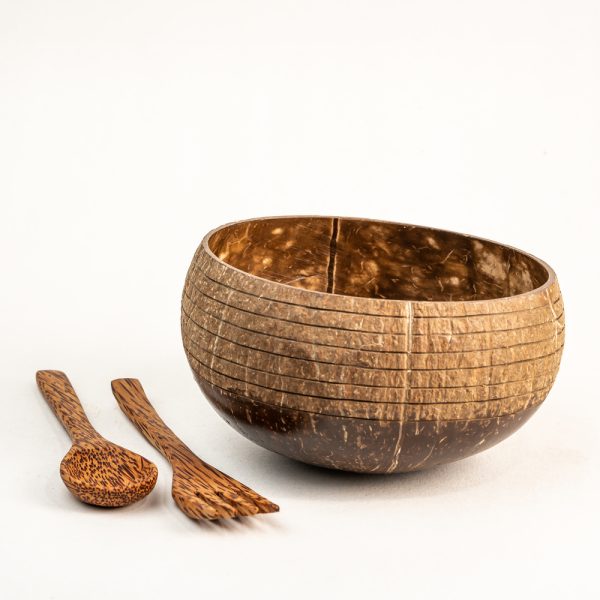 Thenga Ring Jumbo Coconut Bowl with Spoon and Fork