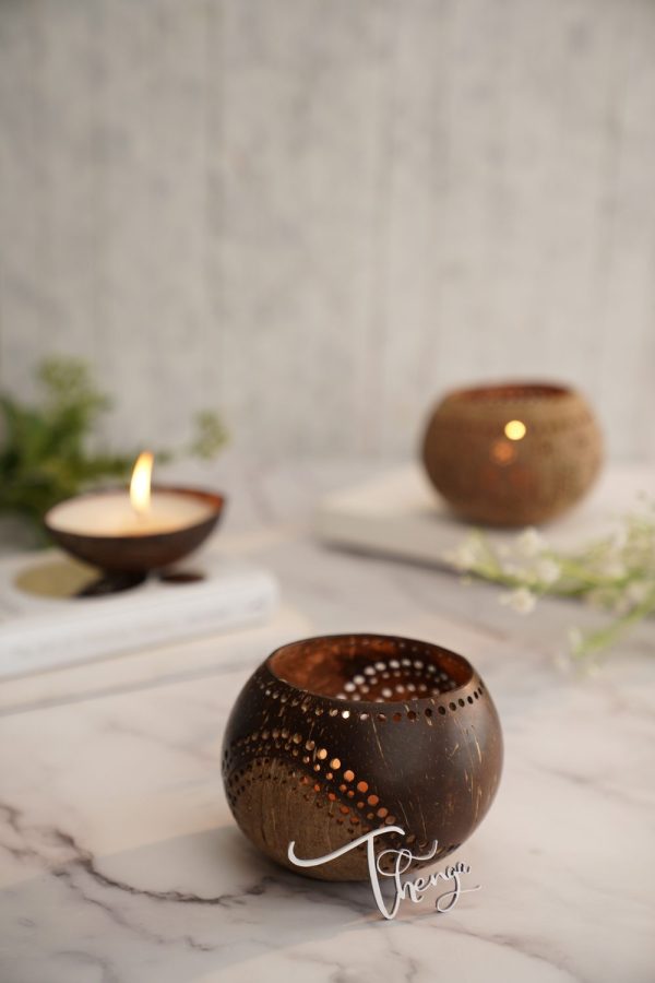 Thenga Jumbo Hand Carved Coconut Candle Shell Holder Home Décor