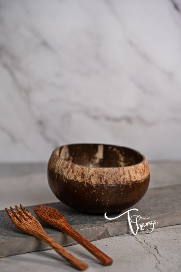 Thenga Palm Leaf Jumbo Coconut Bowl with Spoon and Fork