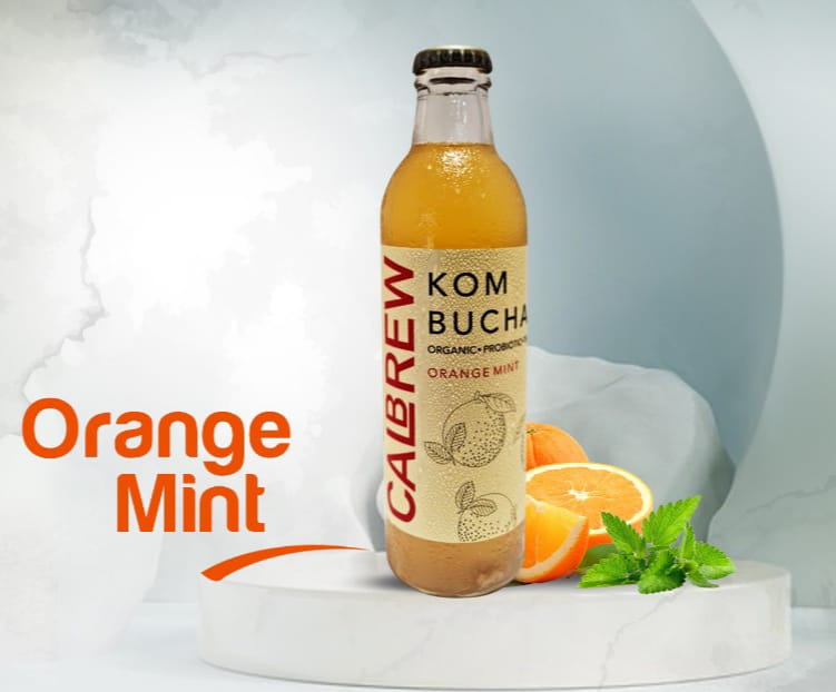 Calbrew orange mint kombucha