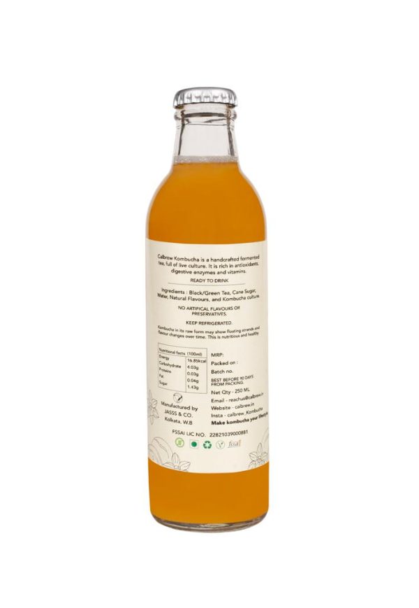 Product description of peach & vanilla flavored kombucha