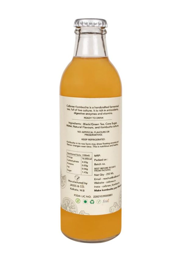 Product description of lemon & ginger flavored kombucha