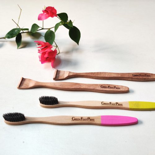Combo of Bamboo Toothbrush & Neem Wood Tongue Cleaner 2 each