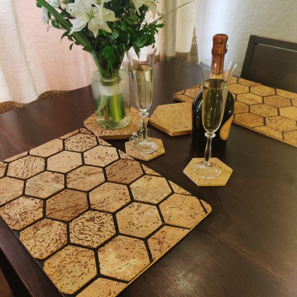 Hexagon cork coaster made of natural material