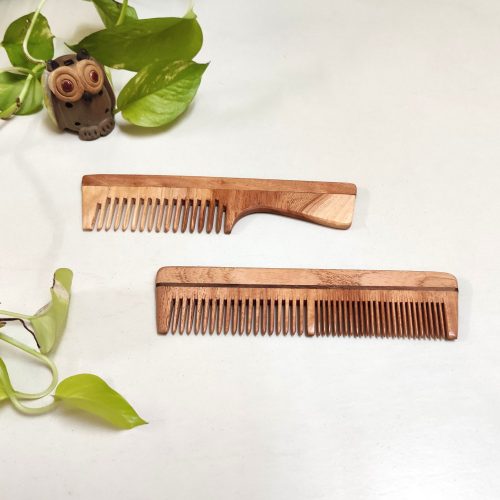 Combo of Dual teeth neem comb and handle comb