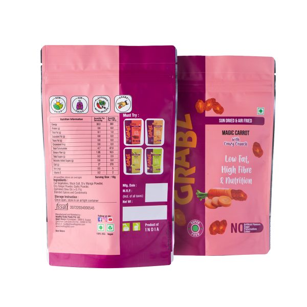 GRABZ Carrot crunchy munching without oil, Dehydrated, Cooked with air | 30gm X 2 Pouch - Image 2