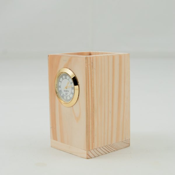 Wooden Pen Stand With Clock - Image 2