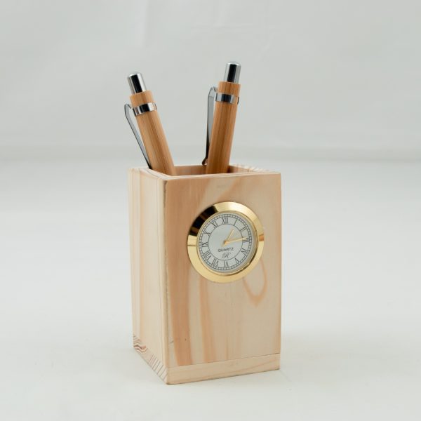 Wooden Pen Stand With Clock - Image 5