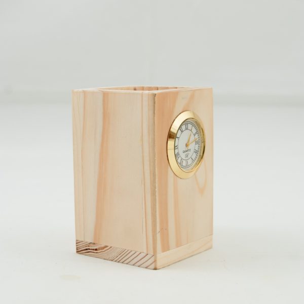 Wooden Pen Stand With Clock - Image 3