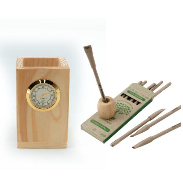 Wooden Pen Stand With Clock - Image 4